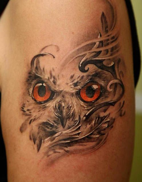 Red eye owl tattoo