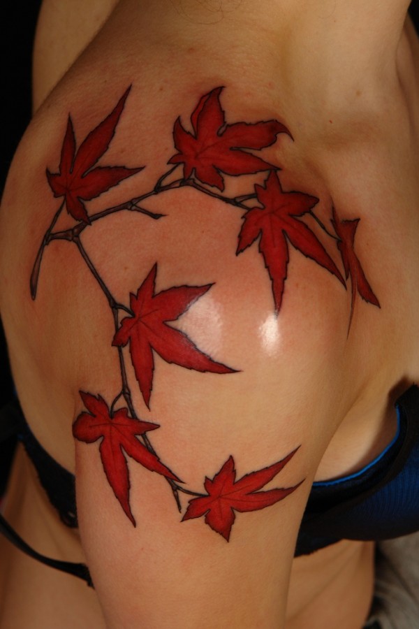 Red leaf tattoo