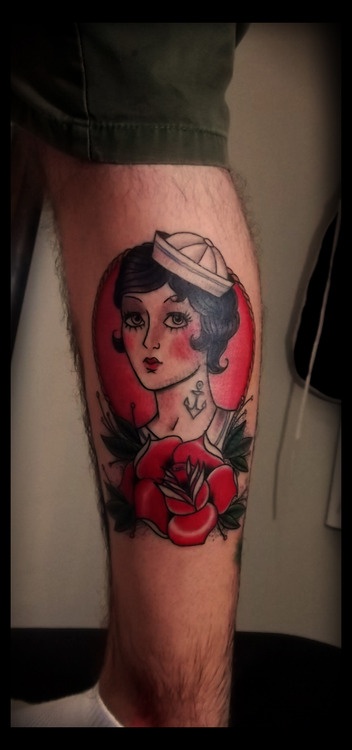 Red rose and women tattoo by Tyago Silva