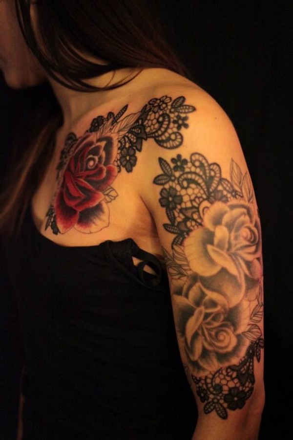 Rose and lace tattoo