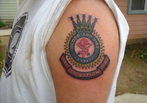 Shoulder military style tattoos