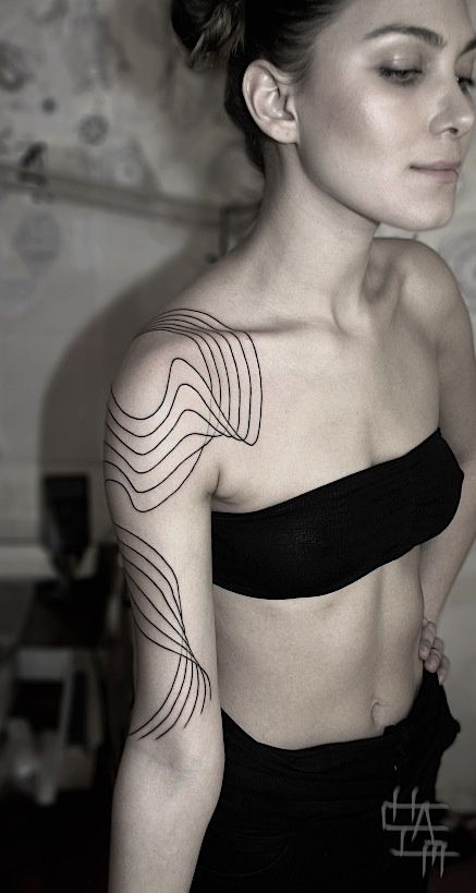 Shoulder simple lines tattoo