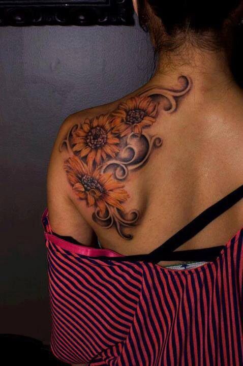 Shoulder sunflower tattoo