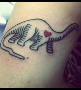 Small red heart and dinosaur tattoo