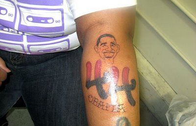 Smiling Barack Obama american president tattoo