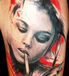 Smoking girl tattoo by Adam Kremer