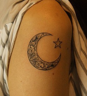 Star and pretty moon tattoo