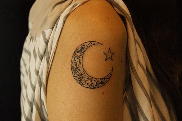 Star and pretty moon tattoo