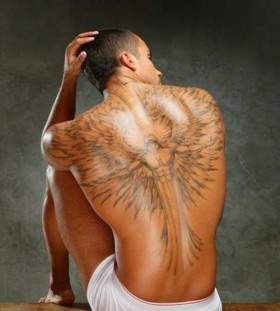 Strong men back wings tattoo