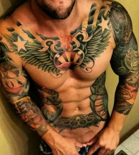 Strong men tattoo on chest