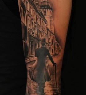 Town and old men realistic tattoo