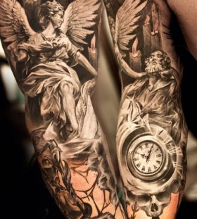Watch and hand wings tattoo