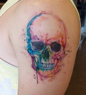 Watercolor skull tattoo