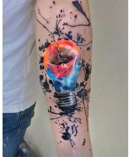 Weird lightbulb painting tattoo