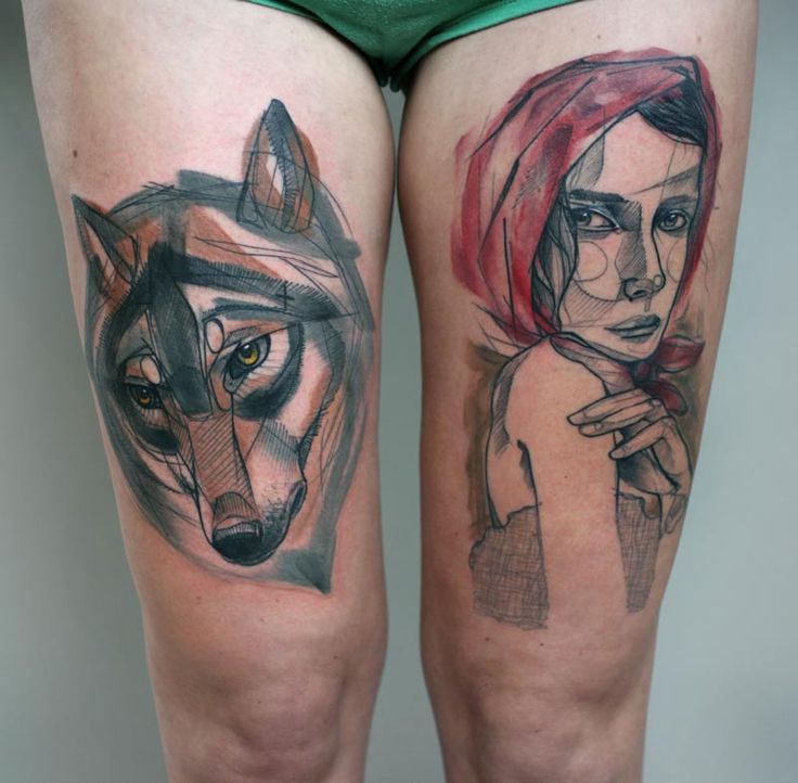 Wold and girl tattoo made by Berlin artist