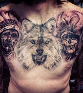 Wolf tattoo on chest