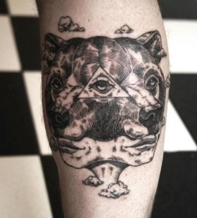 3D eyes and bear tattoo on arm
