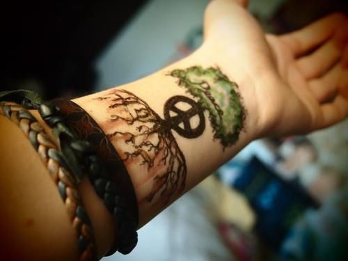 Adorable black and green tree tattoo on arm