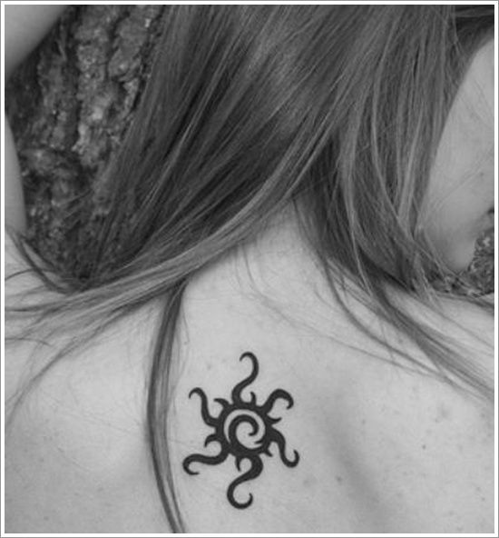 Adorable black pretty back sun tattoo