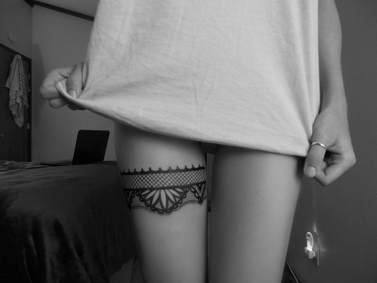 Adorable cute lace tattoo on leg