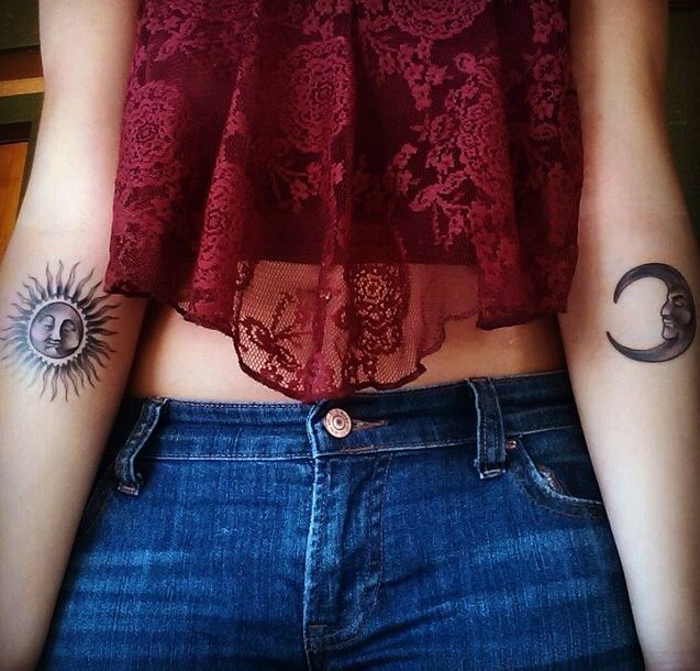 Adorable sun and moon tattoo on arm