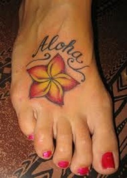 Aloha and red nails hawaiian style tattoo