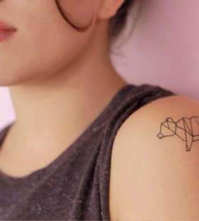 Amazing black bear origami tattoo on shoulder