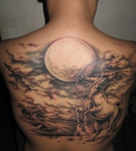 Amazing full back moon tattoo