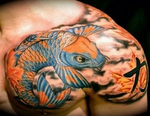 Amazing japanese fish tattoo on arm
