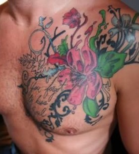 Amazing men's flower tattoo on chest