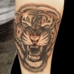 Angry black tiger tattoo on arm
