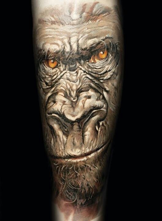 Angry monkey tattoo by Dimitry Samohin