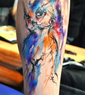 Angry owl watercolor tattoo
