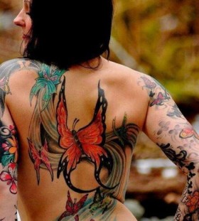 Artistic women red butterfly tattooo