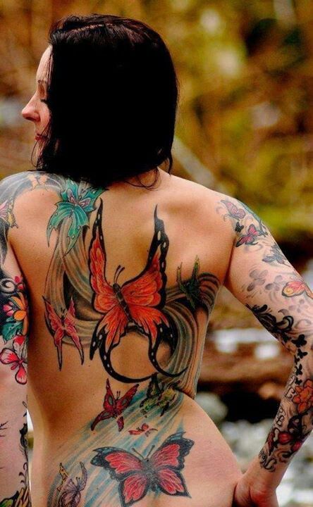 Artistic women red butterfly tattooo
