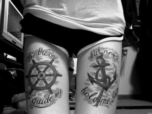 Awesome details of ship tattoo on leg