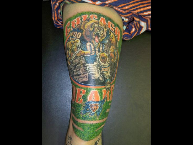 Awesome football bear tattoo on leg