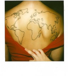 Awesome globe tattoo on back