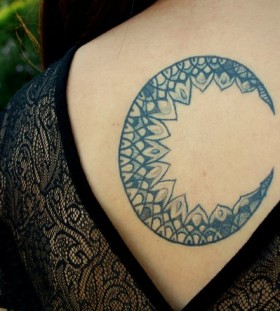 Awesome huge back moon tattoo