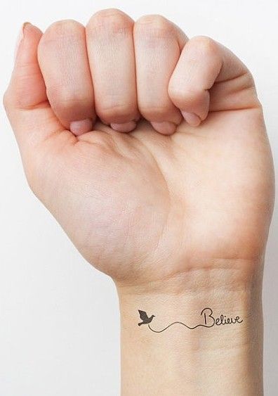Believe and lovely bird tattoo