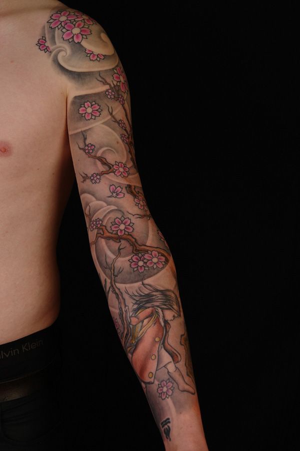 Black and pink cherry tattoo on arm