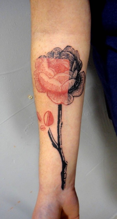 Black and red rose interesting design tattoo