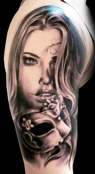 Black and white girl face tattoo on arm - | TattooMagz › Tattoo Designs ...
