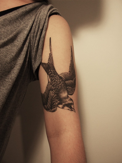 Black cute bird tattoo on arm