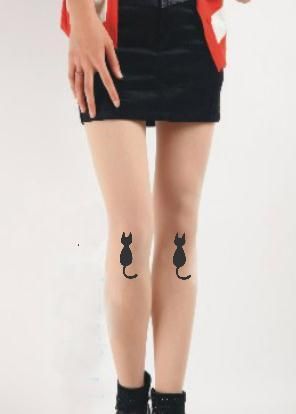 Black lovely cat tattoo on leg