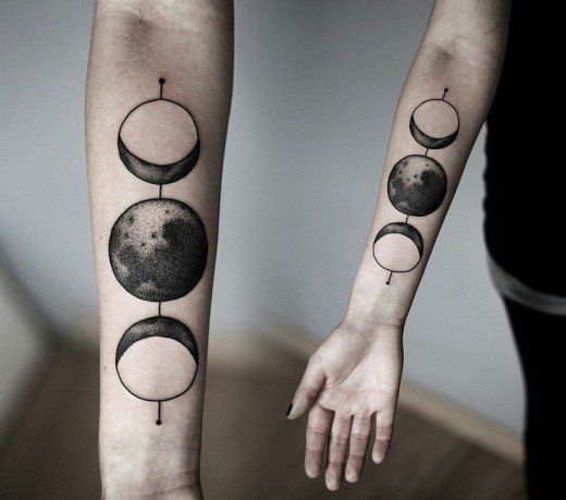 Black lovely moon tattoo on arm