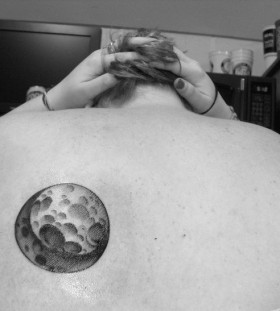Black pretty women's back moon tattoo