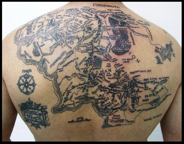 Black right map tattoo on back