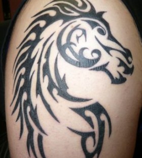 Black simple horse tattoo on arm
