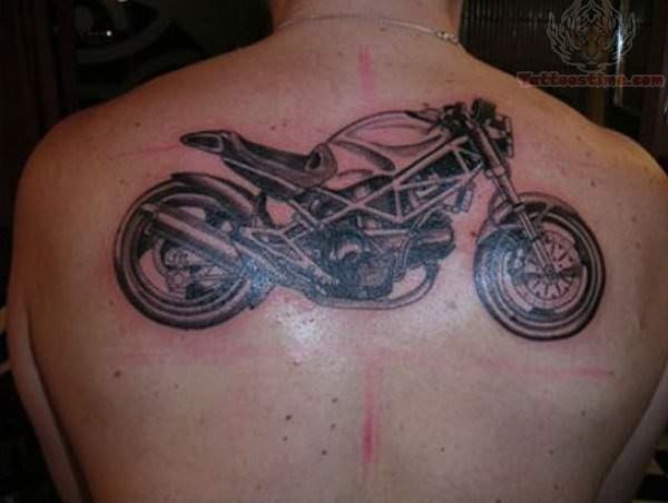 Black sports bicycle tattoo on back